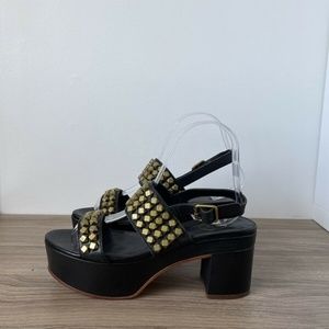 ASH Sandal Platform Black Leather Studded Sz 37/ 7 US Women❤️